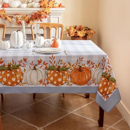 Romanstile Tischdecke Herbst 80x80 cm Abwaschbar mit Kürbismuster Tischdecken Blau Karierte Wasserabweisend Tischwäsche Modern Klein Tischtuch Halloween für Outdoor Geburtstag Party Camping Dekoration von Romanstile