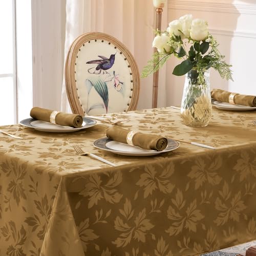 Romanstile Tischdecke Herbst Braun abwaschbar 140x240 210GSM Herbstlich Luxuriös Jacquard-Damast Muster wasserabweisend Tischtuch Table Cloth für Oktoberfest,Halloween,Party,Autumn,Garten,Outdoor von Romanstile