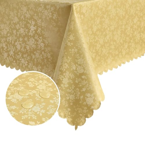 Romanstile Tischdecke Mitteldecke Weihnachten 100x100 Gold mit Glanz Wachstuch abwaschbar 350GSM,festliche Tafelwäsche Tischtuch wasserdicht, weihnachtsdeko für Silvester,Feste,Party,Neujahr,Geschenke von Romanstile