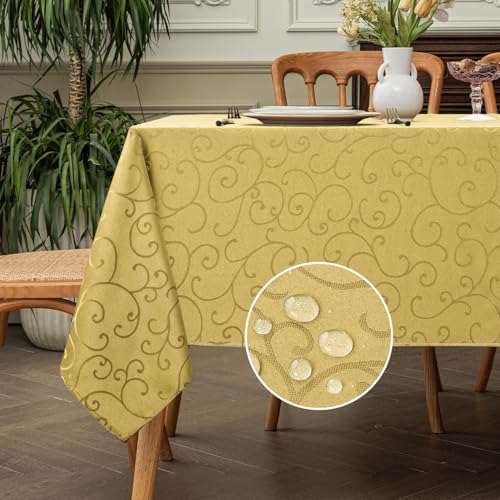 Romanstile Tischdecke Silvester gold abwaschbar 300x150 Damast Jaquard große rechteckige Tischdecken Tischtuch wasserabweisend Weihnachtsdeko für Weihnachten Party,Esszimmer,Neujahr,Familienessen,Xmas von Romanstile