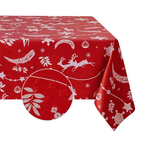 Romanstile Tischdecke Weihnachten 100x140 cm Rot Wachstuchtischdecke Abwaschbar Tischdecken PVC 100% Wasserdicht Gartentischdecke Tischtuch Deko für Draußen,Garten, Hochzeit,Restaurant,Party,Essen von Romanstile