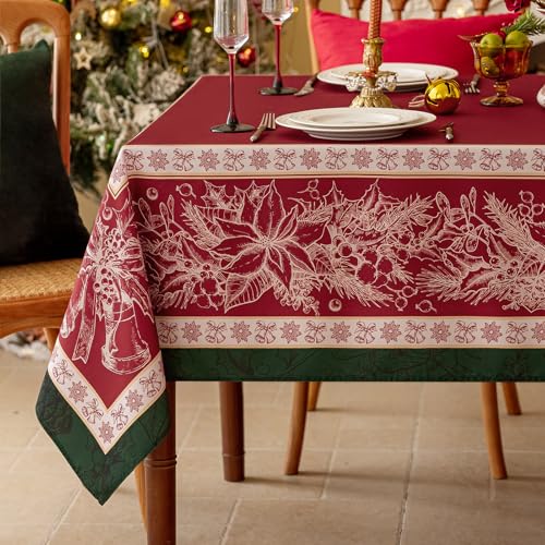 Romanstile Tischdecke Weihnachten 80 x 80 cm rote Blumenmuster Mitteldecken abwaschbar wasserabweisend Tischwäsche Tischtuch Table Cloth Deko für Christmas,Silvester,Neujahr,Geschenke,Weihnachtsdeko von Romanstile