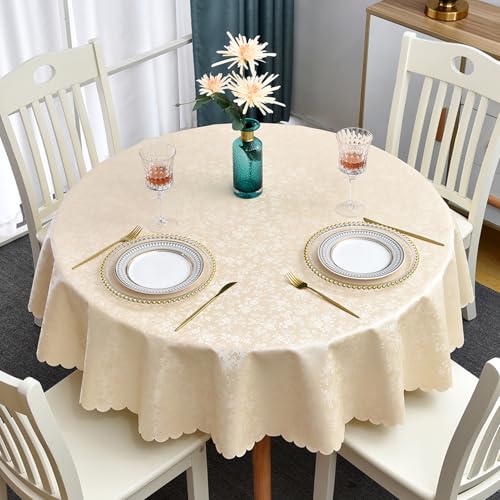 Romanstile Tischdecke Weihnachten rund 120 Wachstuchtischdecke beige 350GSM Plastik Tafeldecke Tischtuch wasserdicht für Party,Silvester,Outdoor,Neujahr,Fest,Gartentisch,Couchtisch,Draußen,Xmas von Romanstile