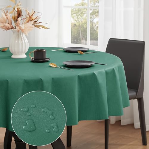 Romanstile Tischdecke Weihnachten rund 140 cm grün 350GSM Wachstuchtischdeke Outdoor PVC Tablecloth Tischtuch abwaschbar wasserdicht wetterfest für Esstisch,Garten,Balkon,Grill,Party,Weihnachtsdeko von Romanstile