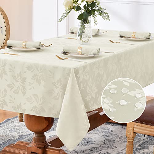 Romanstile Tischdecke abwaschbar 140x100 Creme Weihnachten rechteckig Luxuriös Jacquard-Damast Muster wasserabweisend Tischtuch Table Cloth für Geburtstag,Feste,Silvester,Party,Jahrestag,Restaurant von Romanstile