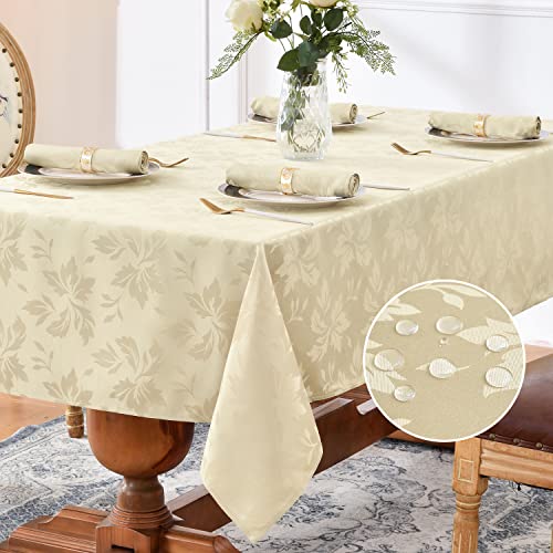 Romanstile Tischdecke abwaschbar 140x180 beige Weihnachten rechteckig Luxuriös Jacquard-Damast Muster wasserabweisend Tischtuch Table Cloth für Geburtstag,Feste,Silvester,Party,Jahrestag,Restaurant von Romanstile