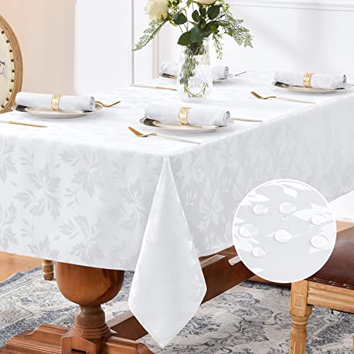 Romanstile Tischdecke abwaschbar 140x240 weiß Weihnachten rechteckig Luxuriös Jacquard-Damast Muster wasserabweisend Tischtuch Table Cloth für Geburtstag,Feste,Silvester,Party,Jahrestag,Restaurant von Romanstile