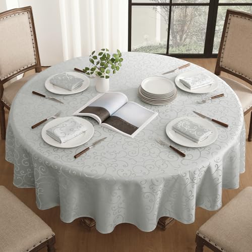 Romanstile Tischdecke rund 160 cm Grau abwaschbar Fleckenschutz wasserabweisend Damast Jacquard Ranke Tischdecken Tischtuch Table Cloth für Party,Geburtstag,Hotel,Restaurant,Bar,Silvester von Romanstile