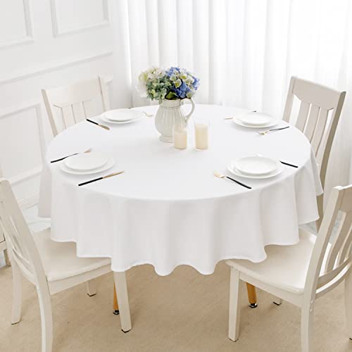 Romanstile Tischdecke rund 160 cm Weiss abwaschbar und wasserabweisend Weihnachten Tischtuch Tischwäsche Table Cloth für Party,Cafe,Restaurant,Esszimmer,Garten,Outdoor,Draußen,4-6 Personen geeignet von Romanstile