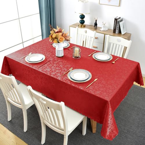 Romanstile Wachstuchtischdecke Weihnachten Tischdecke rot abwaschbar 140x180 rechteckig 350GSM Meterware,Plastik Tischtuch wasserdicht wetterfest Weihnachtsdeko für Neujahr,Chritstmas,Esstisch von Romanstile