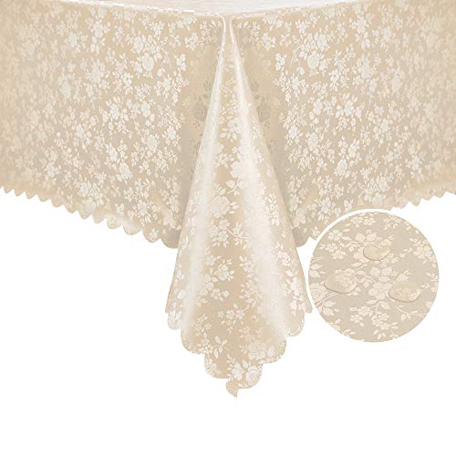 Romanstile Weihnachts Tischdecke 320 x 140 Wachstuch abwischbar beige 350GSM groß Plastik Tischtuch Table Cloth wasserdicht,hochwertig,festlich deko für Party,Silvester,Outdoor,Esstisch,Neujahr von Romanstile