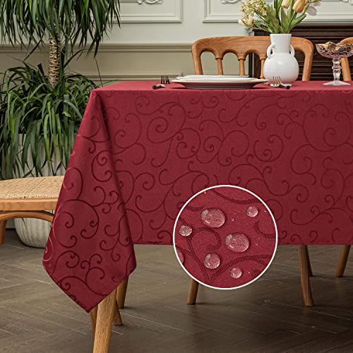 Romanstile abwaschbare Tischdecke Weihnachten 140x240 cm rot rechteckig Damast Jacquard schmutzabweisend und wasserabweisend,Elegante Tischdecken Tablecloth für Party,Geburtstag,Restaurant,Christmas von Romanstile