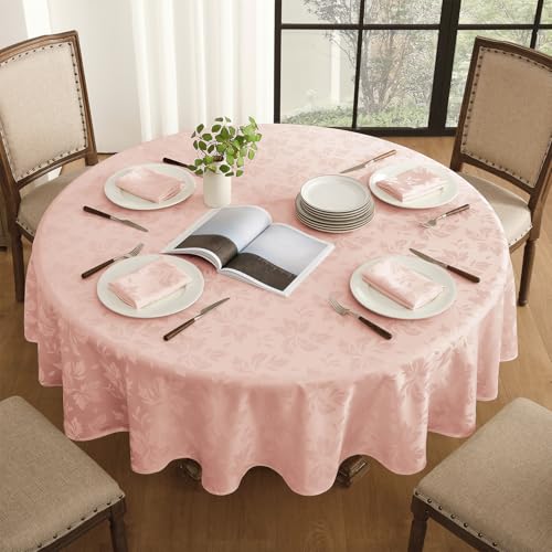 Romanstile kleine runde Tischdecke 120 abwaschbar rosa Frühling Luxuriös Blumen Damast Muster wasserabweisend Tischtuch Table Cloth für Geburtstag,Ostern,Outdoor,Garten,Balkon,Mädchen,Frauen,Muttertag von Romanstile