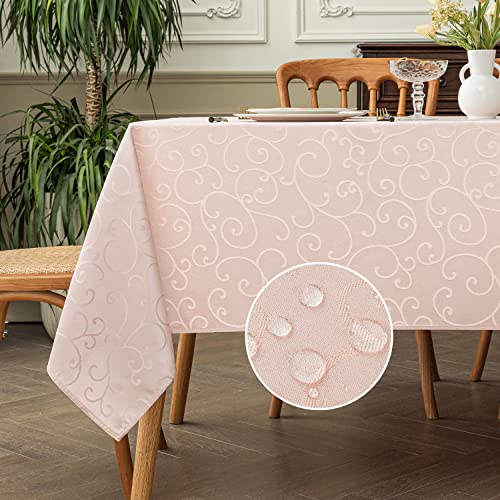 Romanstile rechteckige Tischdecke rosa 300 x 150 cm Damast-Jacquard große Tischdecken Tischtuch Deko für Weihnachten，Garten，Partys im Freien，Geburtstag，Outdoor，Wohnzimmer，Mädchen，Hochzeit，Jahrestag von Romanstile