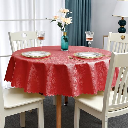 Romanstile rote Wachstuchtischdecke Weihnachts Tischdecke rund 160 abwaschbar 350GSM Plastischdecke hochwertig,wasserdicht Outdoor wetterfest für Christmas,Neujahr,Weihnachten,Garten,Esstisch,Draußen von Romanstile