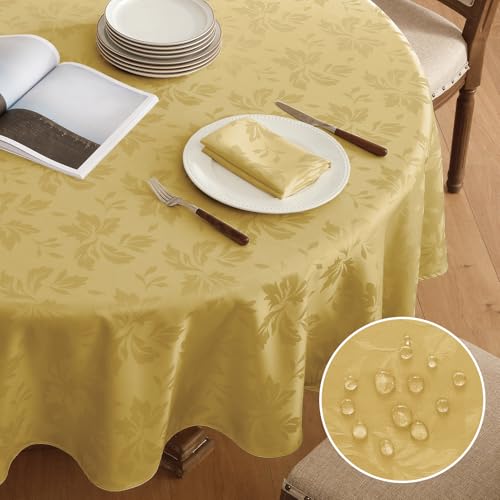 Romanstile runde Tischdecke Silvester Gold 160 cm abwaschbar Weihnachten rechteckig Luxuriös Jacquard-Damast wasserabweisend Festliche Tischtuch Table Cloth für Geburtstag,Feste,Party,Jahrestag von Romanstile