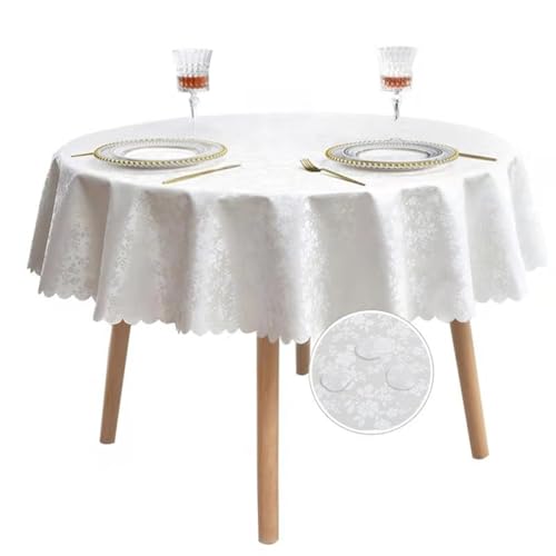 Romanstile weiße Weihnachtstischdecke Tischdecke rund Durchmesser von 160 cm Wachstuch 350GSM Tafelwäsche Table Cover wasserdicht deko für Party,Silvester,Neujahr,Feste,Hochzeit,Beistelltisch von Romanstile