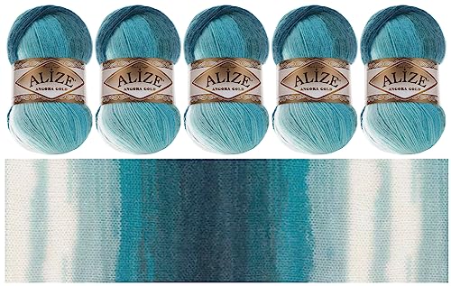 Alize Angora Gold Batik 5 x 100g | 80% Polyacryl 20% Wolle | Winterwolle Häkelgarn mehrfarbig Farbwahl (5, 1892) von Rome Yarn