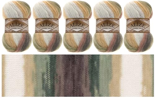 Alize Angora Gold Batik 5 x 100g | 80% Polyacryl 20% Wolle | Winterwolle Häkelgarn mehrfarbig Farbwahl (5, 1893) von Rome Yarn