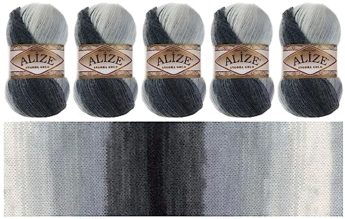 Alize Angora Gold Batik 5 x 100g | 80% Polyacryl 20% Wolle | Winterwolle Häkelgarn mehrfarbig Farbwahl (5, 1900) von Rome Yarn