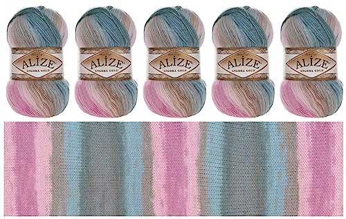 Alize Angora Gold Batik 5 x 100g | 80% Polyacryl 20% Wolle | Winterwolle Häkelgarn mehrfarbig Farbwahl (5, 2970) von Rome Yarn