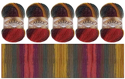 Alize Angora Gold Batik 5 x 100g | 80% Polyacryl 20% Wolle | Winterwolle Häkelgarn mehrfarbig Farbwahl (5, 3368) von Rome Yarn