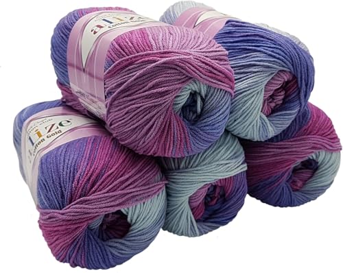 Alize Cotton Gold Batik 5 x 100g Wolle 55% Baumwolle 45% Acryl (5, 3686) von Rome Yarn