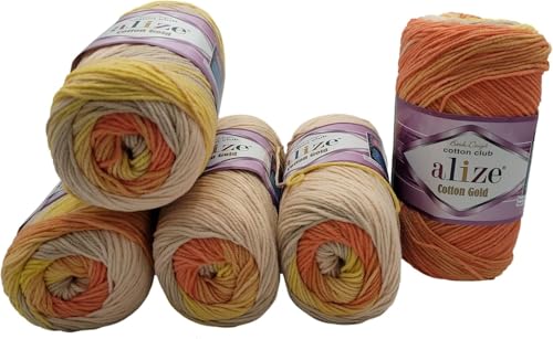 Alize Cotton Gold Batik 5 x 100g Wolle 55% Baumwolle 45% Acryl (5, 7687) von Rome Yarn