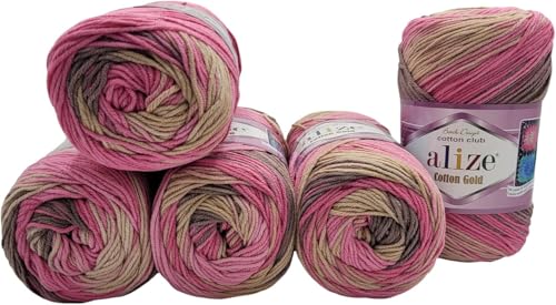 Alize Cotton Gold Batik 5 x 100g Wolle 55% Baumwolle 45% Acryl (5, 7829) von Rome Yarn