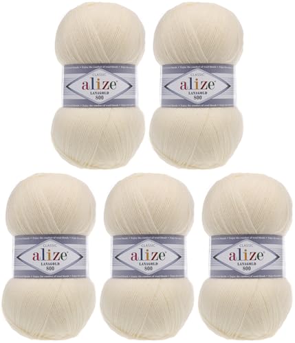 Alize Lanagold 800 (5 x 100g/800m) Türkische Wolle Strickgarn für Häkeln, Stricken und Basteln, sehr feines Gewicht, weich, (5 Knäuel, 1) von Rome Yarn