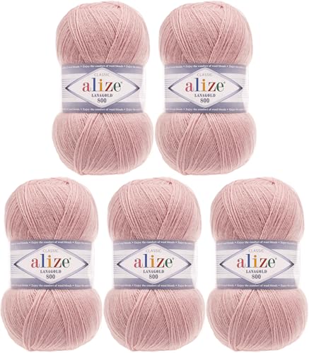 Alize Lanagold 800 (5 x 100g/800m) Türkische Wolle Strickgarn für Häkeln, Stricken und Basteln, sehr feines Gewicht, weich, (5 Knäuel, 161) von Rome Yarn