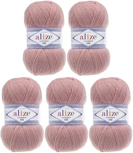 Alize Lanagold 800 (5 x 100g/800m) Türkische Wolle Strickgarn für Häkeln, Stricken und Basteln, sehr feines Gewicht, weich, (5 Knäuel, 173) von Rome Yarn