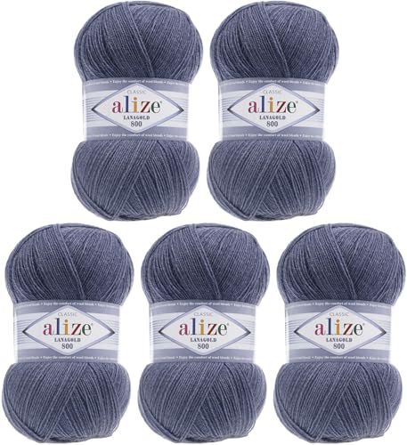 Alize Lanagold 800 (5 x 100g/800m) Türkische Wolle Strickgarn für Häkeln, Stricken und Basteln, sehr feines Gewicht, weich, (5 Knäuel, 203) von Rome Yarn