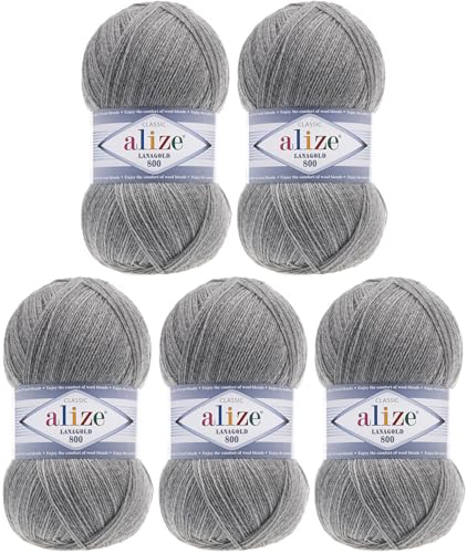 Alize Lanagold 800 (5 x 100g/800m) Türkische Wolle Strickgarn für Häkeln, Stricken und Basteln, sehr feines Gewicht, weich, (5 Knäuel, 21) von Rome Yarn