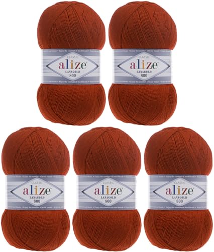 Alize Lanagold 800 (5 x 100g/800m) Türkische Wolle Strickgarn für Häkeln, Stricken und Basteln, sehr feines Gewicht, weich, (5 Knäuel, 36) von Rome Yarn