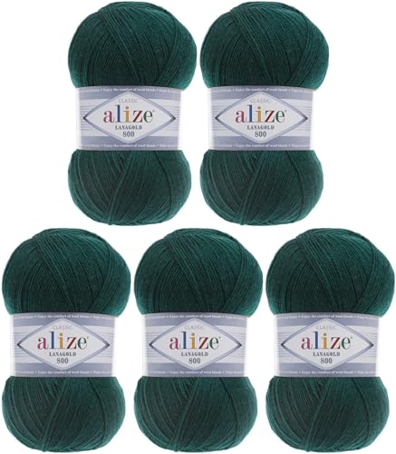 Alize Lanagold 800 (5 x 100g/800m) Türkische Wolle Strickgarn für Häkeln, Stricken und Basteln, sehr feines Gewicht, weich, (5 Knäuel, 426) von Rome Yarn