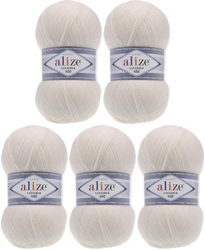 Alize Lanagold 800 (5 x 100g/800m) Türkische Wolle Strickgarn für Häkeln, Stricken und Basteln, sehr feines Gewicht, weich, (5 Knäuel, 450) von Rome Yarn