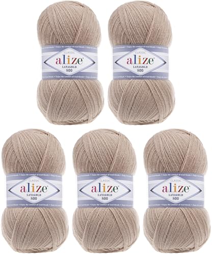 Alize Lanagold 800 (5 x 100g/800m) Türkische Wolle Strickgarn für Häkeln, Stricken und Basteln, sehr feines Gewicht, weich, (5 Knäuel, 5) von Rome Yarn