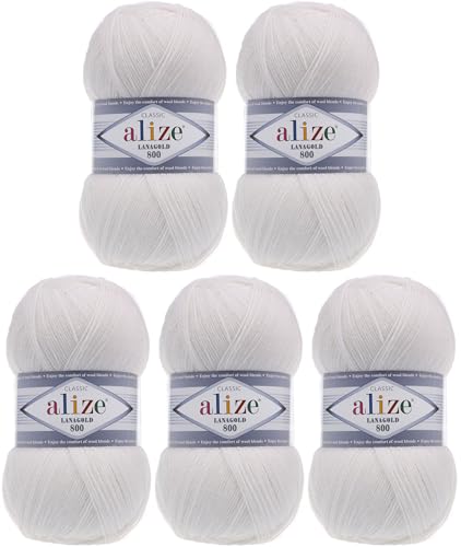 Alize Lanagold 800 (5 x 100g/800m) Türkische Wolle Strickgarn für Häkeln, Stricken und Basteln, sehr feines Gewicht, weich, (5 Knäuel, 55) von Rome Yarn