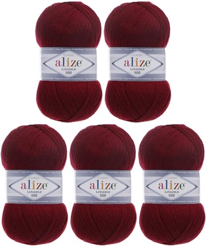 Alize Lanagold 800 (5 x 100g/800m) Türkische Wolle Strickgarn für Häkeln, Stricken und Basteln, sehr feines Gewicht, weich, (5 Knäuel, 57) von Rome Yarn