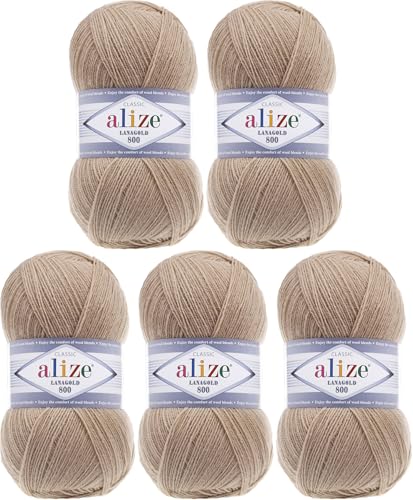 Alize Lanagold 800 (5 x 100g/800m) Türkische Wolle Strickgarn für Häkeln, Stricken und Basteln, sehr feines Gewicht, weich, (5 Knäuel, 585) von Rome Yarn