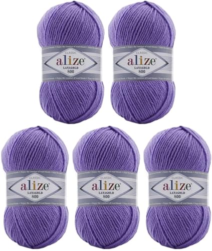 Alize Lanagold 800 (5 x 100g/800m) Türkische Wolle Strickgarn für Häkeln, Stricken und Basteln, sehr feines Gewicht, weich, (5 Knäuel, 851) von Rome Yarn