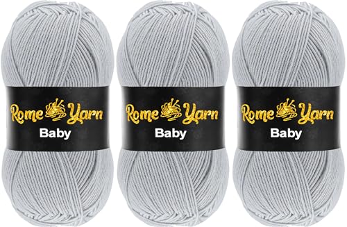 Baby Wolle (#3 DK) Leichtes Kammgarn Babygarn, Strickgarn Baby Best uni Babywolle, Antipilling Strickwolle Häkelwolle Acrylgarn zum Stricken und Häkeln (3 Knäuel, 993) von Rome Yarn