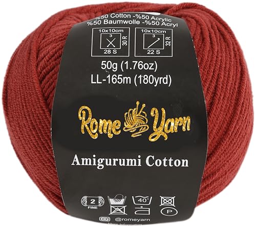 Rome Yarn Amigurumi Cotton Garn | #2 Fein Wolle | 50g | 50% Baumwolle, 50% Acryl | Baumwollgarn für Stricken und Häkeln (1, 12) von Rome Yarn