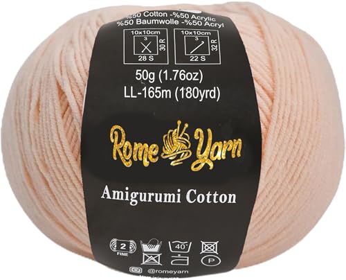 Rome Yarn Amigurumi Cotton Garn | #2 Fein Wolle | 50g | 50% Baumwolle, 50% Acryl | Baumwollgarn für Stricken und Häkeln (1, 15) von Rome Yarn