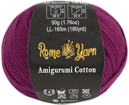 Rome Yarn Amigurumi Cotton Garn | #2 Fein Wolle | 50g | 50% Baumwolle, 50% Acryl | Baumwollgarn für Stricken und Häkeln (1, 29) von Rome Yarn