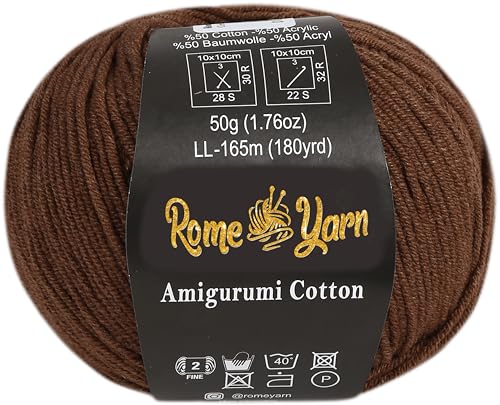 Rome Yarn Amigurumi Cotton Garn | #2 Fein Wolle | 50g | 50% Baumwolle, 50% Acryl | Baumwollgarn für Stricken und Häkeln (1, 32) von Rome Yarn