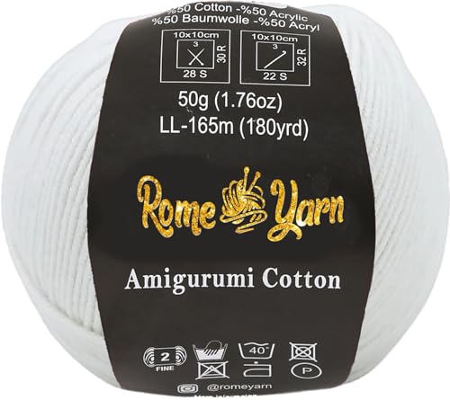 Rome Yarn Amigurumi Cotton Garn | #2 Fein Wolle | 50g | 50% Baumwolle, 50% Acryl | Baumwollgarn für Stricken und Häkeln (1, 40) von Rome Yarn