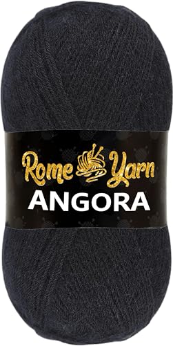 Rome Yarn Angora Garn | #2 Fein, Sport (USA), 4-fach (UK) | Mohair Wolle zum Häkeln und Stricken (1, 940 Black) von Rome Yarn