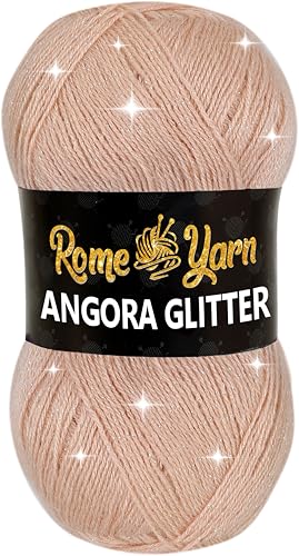 Rome Yarn Angora Glitter Garn | #2 Fine, Sport (USA), 4 ply (UK) | Metallic-Wolle | Glitzerndes Garn zum Stricken und Häkeln Simli Wolle (1 Knäuel, 1873 Hautfarbe) von Rome Yarn